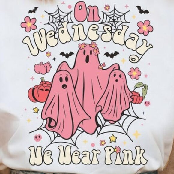 Retro On Wednesday We Wear Pink Ghost Shirt - Picture 2 of 4
